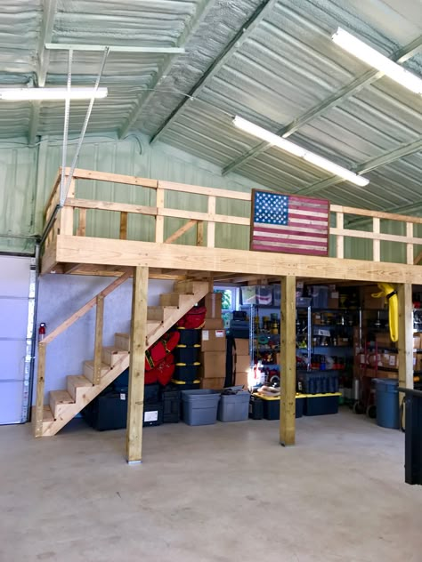 Awesome second floor storage Man Cave Pole Barn, Mezzanine Garage, Pole Barn Loft, Garage Lounge, Pole Barn Shop, Ikea 2015, Metal Shop Building, Pole Barn Garage, Barn Loft