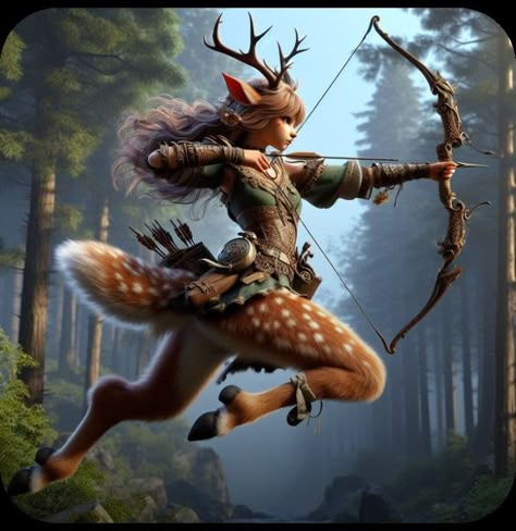 Fantasy Creatures Humanoid, Female Faun, Female Archer, Female Centaur, Animal Fails, Mythical Creatures Fantasy, Mystical Animals, Fantasy Races, Tableau Art