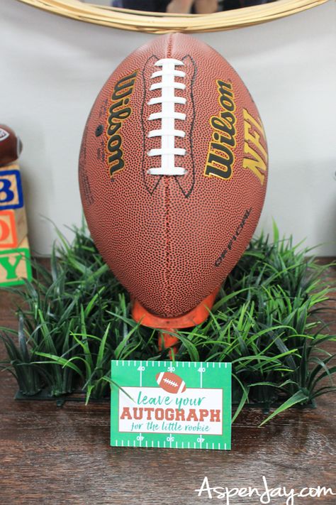 Fabulous Football Baby Shower ideas (and FREE printables!) that you are sure to LOVE! #footballbabyshower #footballparty #footballparty Football Birthday Theme Ideas, Football Retirement Party, Tailgate Bridal Shower Ideas, Super Bowl Baby Shower Theme, Superbowl Baby Shower Theme, Tailgate Theme Baby Shower Ideas, Football Birthday Party Decorations, Football First Birthday Party Food, Tailgate Baby Shower Ideas