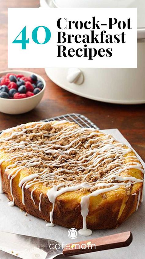 CafeMom.com : coffee cake crock pot recipe : TEMPPOSTTITLE -- Betty Crocker/Pinterest Overnight Breakfast Recipes, Morning Alarm, Breakfast Crockpot Recipes, Slow Cooker Breakfast, Crockpot Breakfast, Crock Pot Slow Cooker, Crockpot Recipes Slow Cooker, Crock Pot Cooking, Morning Food