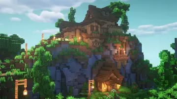 Mountaintop Minecraft Houses, Jungle Mountain House Minecraft, Minecraft Building Ideas Cave House, Minecraft House On A Cliff, House On Cliff Minecraft, Cliff Side Base Minecraft, Caveside House Minecraft, Cute Minecraft Cliff Houses, Minecraft Cliff Side Builds