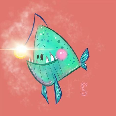 Angler Fish Painting, Angler Fish Character Design, Cute Angler Fish, Angler Fish Illustration, Mermay 2024, Fish Project, Whale Fish, Simple Canvas Paintings, Fish Illustration