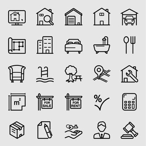 Pictogram Design, Real Estate Icons, Indoor Ideas, Real Estate Flyer Template, Sketch Notes, City Illustration, Real Estate Flyers, Home Icon, Real Estate Houses