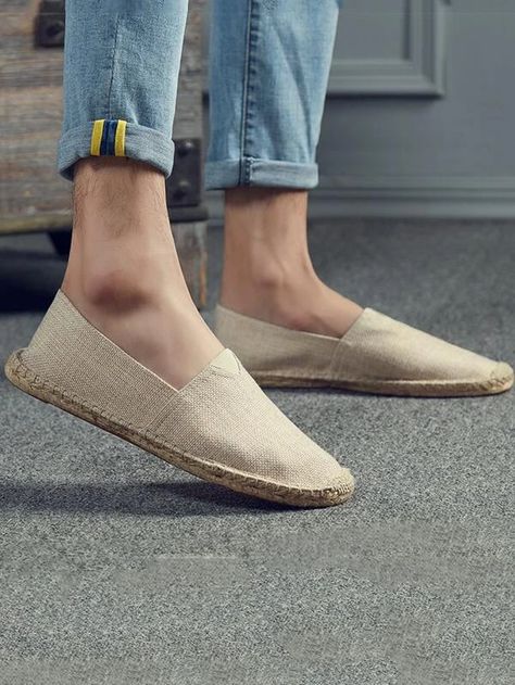 Men Canvas Espadrille Sole Loafers | SHEIN USA Espadrilles Men, Beach Wedding Shoes, Espadrilles Shoes, Canvas Loafers, Espadrilles Style, Men Loafers, Mens Khakis, Flat Espadrille, Loafers Men