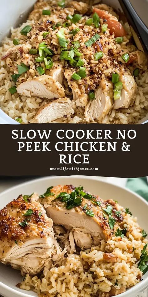 Been making this for over a decade and it's always a crowd fave! Easy Crockpot Chicken And Rice Recipes, Crockpot No Peek Chicken And Rice, Slow Cooker No Peek Chicken And Rice, Crockpot Set It And Forget It, Chicken And Rice In Slow Cooker, Crockpot Meals Rice, No Peek Chicken And Rice Crockpot, Chicken Rice Slow Cooker Recipes, Crock Pot Chicken And Rice Recipes