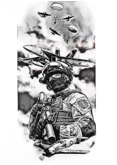 Tattoo Soldier, Drawing Soldier, Realistic Tattoo Ideas, Warrior Tattoo Sleeve, Soldier Drawing, Soldier Tattoo, Spartan Tattoo, Army Tattoos, Military Poster