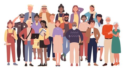 Diverse People Illustration, Society Illustration People, Society Illustration, Illustration Presentation, Simple Cartoon Characters, Vector Illustration People, People Group, People Crowd, Character Group