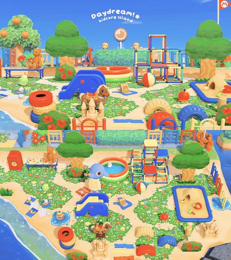 Animal Crossing Colorful Island, Animal Crossing Rainbow Garden, Kid Core Acnh, Acnh Kidcore Entrance, Kidcore Island, Acnh Kidcore, Animal Crossing Funny, Rainbow Garden, Animal Crossing Guide