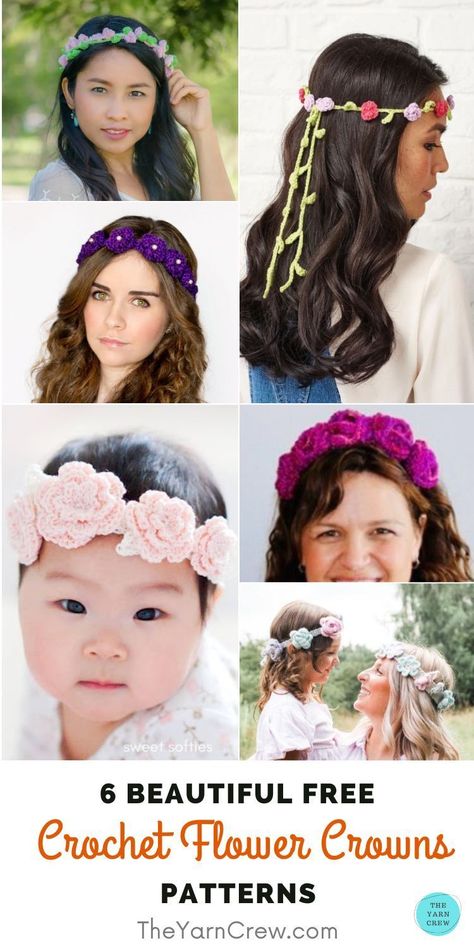 6 Beautiful Free Flower Crown Crochet Patterns. 6 Beautiful Free Flower Crown Crochet Patterns curated by The Yarn Crew. Crochet Floral Headband Free Pattern, Crochet Flower Fairy Hat Free Pattern, Crochet Flower Crown Pattern Free, Crochet Hair Accessories Free Pattern, Flower Crown Crochet, Viking Crochet, Crochet Headpiece, Crochet Flower Crown, Crochet Crown Pattern