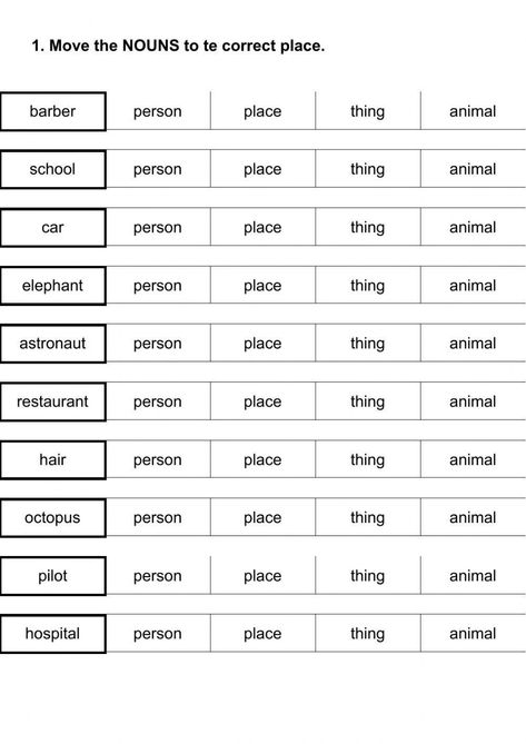 Person Place Animal Thing Worksheet, Person Place Thing, Nouns Activities, Advance English, Uncountable Nouns, Regular And Irregular Verbs, Simple Past Tense, Nouns Worksheet, 2nd Grade Worksheets