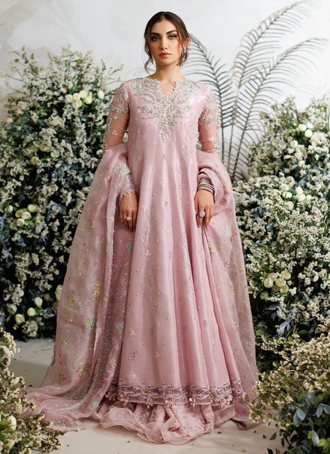 Celestine Blush Kalidaar - Farah Talib Aziz Pakistani Wedding Dresses Sisters, Engagement Bride Dress, Thread Flowers, Baat Pakki, Farah Talib Aziz, Pastel Color Dress, Mehendi Outfits, Bridesmaid Saree, Latest Bridal Dresses