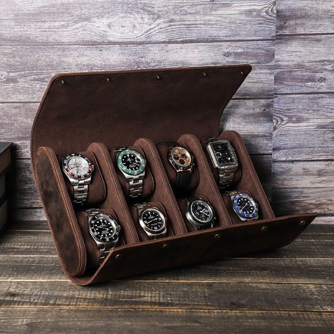 Business Leather Watch Accessories With Analog Display, Leather Analog Display Watch As Gift, Watch Collection Display, Leather Watch Accessories With Box For Gift, Luxury Rectangular Watch Storage Accessories, Luxury Watch Box, Watch Roll Case, Leather Watch Box Cases, Leather Watch Roll