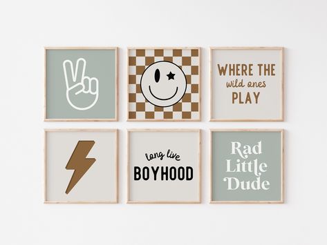 Square Gallery Wall Set, Retro Rad Little Dude, Beach Nursery, Checkered Smiley Poster, Baby Boy Kid Room Decor, Toddler Poster, shared room by Fallincolors on Etsy Square Gallery Wall, Smiley Poster, Beach Nursery, Kids Room Poster, Poster Baby, Toddler Boys Room, Shared Room, Kid Room, Gallery Wall Set