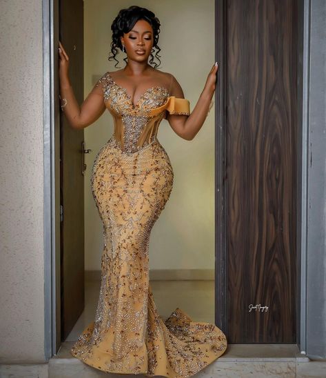 Nigerian Wedding Reception Dress For Bride, Wedding Dinner Dresses, Nigerian Wedding Reception Dress, Nigerian Wedding Reception, African Bride Dress, Nigerian Bride Dress, 2023 Bride, Bride Reception Dresses, Nigerian Lace Styles Dress