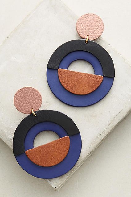 Nora Lozza Amara Earrings - geometric mod circle dangle bold statement leather earrings Caring Thoughts, Wrap Bracelet Tutorial, Kay Jewelry, Leather Jewellery, Wrap Bracelets, Clay Jewelry Diy, Best Jewelry Stores, Leather Diy, Fine Earrings