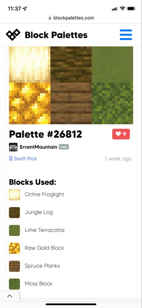 Jungle Pallete Color Minecraft, Minecraft Jungle Pallete, Minecraft Building Palette, Block Pallet Ideas Minecraft, Color Palette Minecraft, Minecraft Colour Palette, Minecraft Color Pallets, Minecraft Chest Room, Minecraft Color Palette