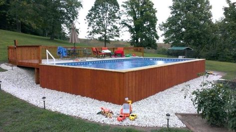 20 Luxurious Above Ground Pool Designs Diy Above Ground Pool Landscaping, Cheap Above Ground Pool, Rectangle Above Ground Pool, Ideas De Piscina, Diy Above Ground Pool, Rectangle Pool, Pool Deck Plans, Backyard Pool Ideas, Best Above Ground Pool