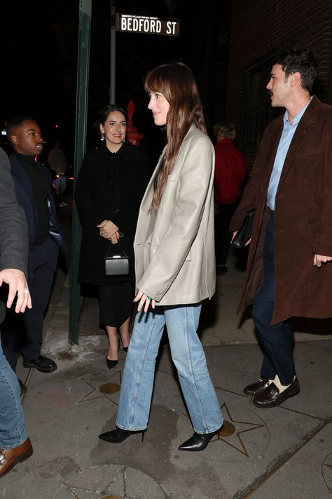 Dakota Johnson's Winter Capsule Features 5 Simple Pieces | Who What Wear Dakota Johnson Street Style, New York November, Dakota Style, Dakota Johnson Style, The Deep Blue Sea, Skirt Images, Seventies Fashion, Winter Capsule, Winter Capsule Wardrobe