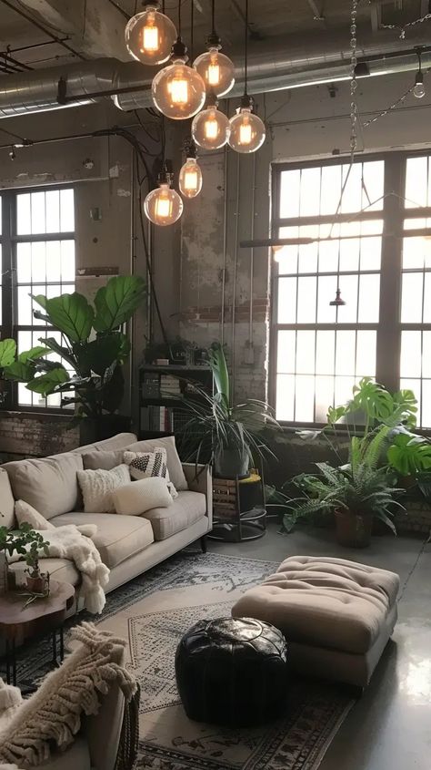 Embrace the Urban Chic: Exploring Industrial Living Room Styles - Decoholic Modern Industrial Living Room Apartment, Modern Natural Decor, Modern Industrial Living Room, Industrial Living Room, Practical Furniture, Cozy Interior Design, House Loft, Living Room Styles, Room Styles