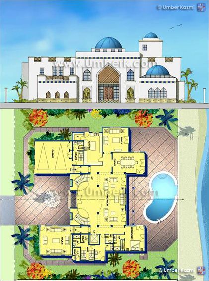 Moroccan House Plan, Riad Floor Plan, Islamic Architecture House, Arabian House Design, Arabic House Design, Arabic Villa, Desert Villa, Morocco House, Arabic House