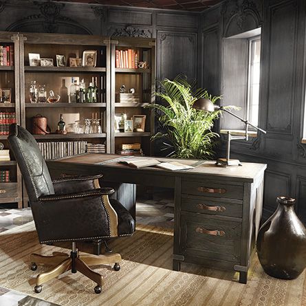 Tremont Brown Executive Desk #arhaus #office Campaign Style Furniture, Executive Office Furniture, Maida Vale, Arhaus Furniture, Warehouse Design, Small Space Office, Studio Inspiration, Filing Cabinets, Piece By Piece