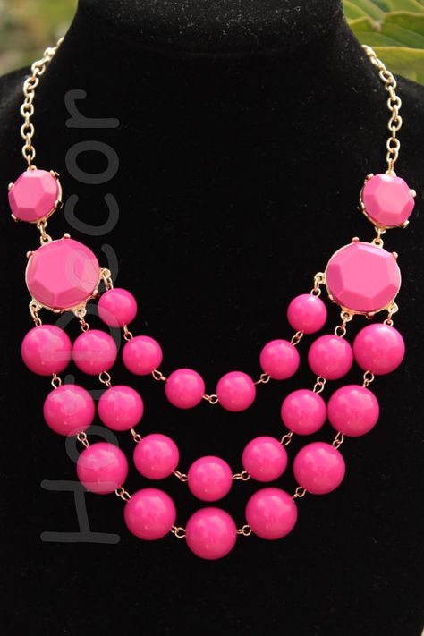 Hot Pink Chunky necklace statement jewelry for women Chunky Necklaces Statement, Bubble Necklaces, Pink Life, Pink Jewelry, Holiday Jewelry, Cute Necklace, Chunky Necklace, Bib Necklace, Blue Jewelry