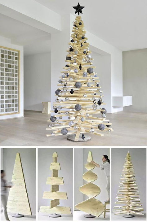 52 Extraordinary Christmas Trees That Will Make The Holiday Even More Special Christmas Tree Alternatives, Pallet Christmas Tree, Pallet Christmas, Alternative Christmas, Alternative Christmas Tree, Unique Christmas Trees, Wood Christmas Tree, Traditional Christmas Tree, Cool Christmas Trees