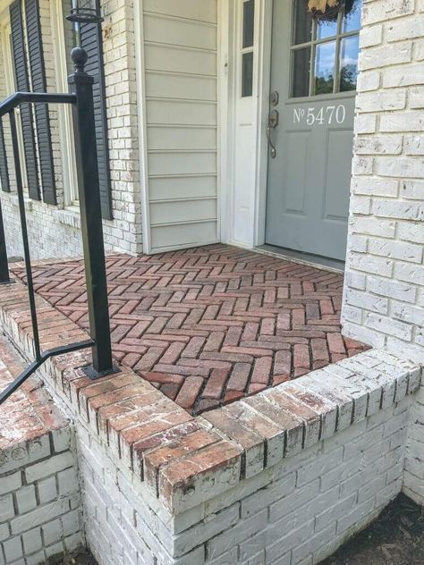 Herringbone Brick Patio, Herringbone Brick Pattern, Mortar Wash, Herringbone Brick, Brick Porch, Brick Paver Patio, Brick Steps, Backyard Storage Sheds, Brick Patio