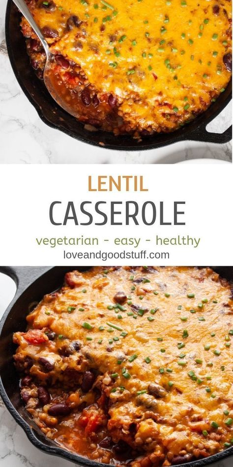 Lentil Casserole Vegetarian, Lentil Casserole, Lentil Dishes, Vegetarian Dish, Shredded Cheddar Cheese, Tasty Vegetarian Recipes, Diced Tomatoes, Lentil Recipes, Vegetarian Dinners