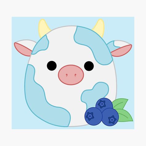 Kawaii Cows, Pintura Aesthetic, Squishmallows Aesthetic, Blue Cow, Christmas Paintings On Canvas, Cute Canvas Paintings, Kids Canvas, Cute Paintings, Cute Canvas