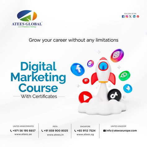 Learn the latest strategies, tools, and tactics to boost your online presence, reach your target audience, and achieve measurable results. Join ATEES GLOBAL digital marketing course and start your journey toward becoming a digital marketing pro today #digitalmarketingcourses #digitalmarketing #socialmediamarketing #seo #digitalmarketingtraining #digitalmarketingexperts #digitalmarketingplan #digitalmarketingskills #learndigitalmarketing #digitalmarketingfacts