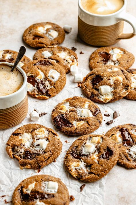 Deliciously chewy chocolate chunk toasted marshmallow ginger cookies baked with caramel-like brown butter and molasses for the ultimate treat. I took your favorite, perfectly spiced ginger cookies and made them extra special with puddles of chocolate and gooey marshmallows in every bite! Best Cookies Ever, Ambitious Kitchen, Frozen Cookies, Molasses Cookies, Cookie Dough Balls, Chocolate Toffee, Chocolate Marshmallows, Dark Chocolate Bar, Chocolate Chunk