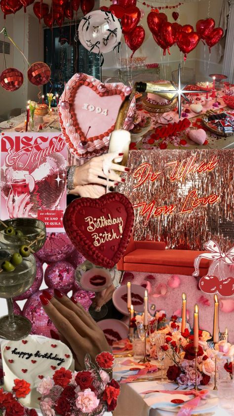 birthday party aesthetic #30thbirthday #pinkandred #birthday #birthdayparty 30 And Flirty Party Birthday Ideas, 30th Birthday Aesthetic For Women, Red And Pink Bday Theme, Colorful 30th Birthday Party, Spicy Birthday Theme, Christmas Birthday Party Aesthetic, 35th Birthday Ideas For Women, Party Like Its 1999 Theme, Birthday Core Aesthetic