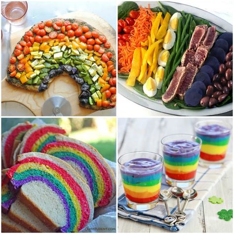 Se state organizzando una festa a tema arcobaleno, ecco qualche suggerimento per organizzare il vostro buffet ed esporre un menu tutto colorato. A noi questo menu piace molto, perché una festa arcobaleno si adatta a tutte le stagioni e anche a tutte le età, ed è anche molto semplice da realizzare anche senza spendere troppi soldi. La nostra preferita è la torta a strati colorata di Natalia Cattelani, del blog Tempo di Cottura, che vedete nella prima foto: la ricetta è spiegata passo passo sul su Rainbow Birthday Ideas, Uno Birthday, Rainbow Party Ideas, Rainbow Parties, Rainbow Party, Rainbow Birthday, Birthday Theme, First Birthdays, Mario