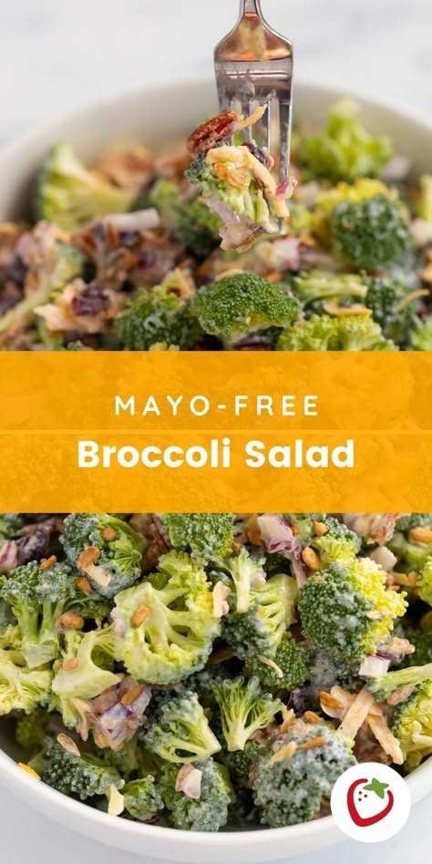 My fresh broccoli salad recipe makeover leaves out the traditional mayonnaise used in the dressing and replaces it with Greek yogurt instead, giving all the creaminess but also a yummy tangy flavor. #mayofreebroccolisalad #healthierbroccolisalad #thebestbroccolisaladrecipe #broccolisaladrecipes Healthy Broccoli Salad No Mayo, Tangy Broccoli Salad, Broccoli Salad With Yogurt Dressing, Healthy Broccoli Salad Greek Yogurt, Brocolli Salad Without Mayo, Greek Yogurt Broccoli Salad, Broccoli Salad No Mayo Dressing, Broccoli Salad Dressing No Mayo, No Mayo Broccoli Salad Recipe