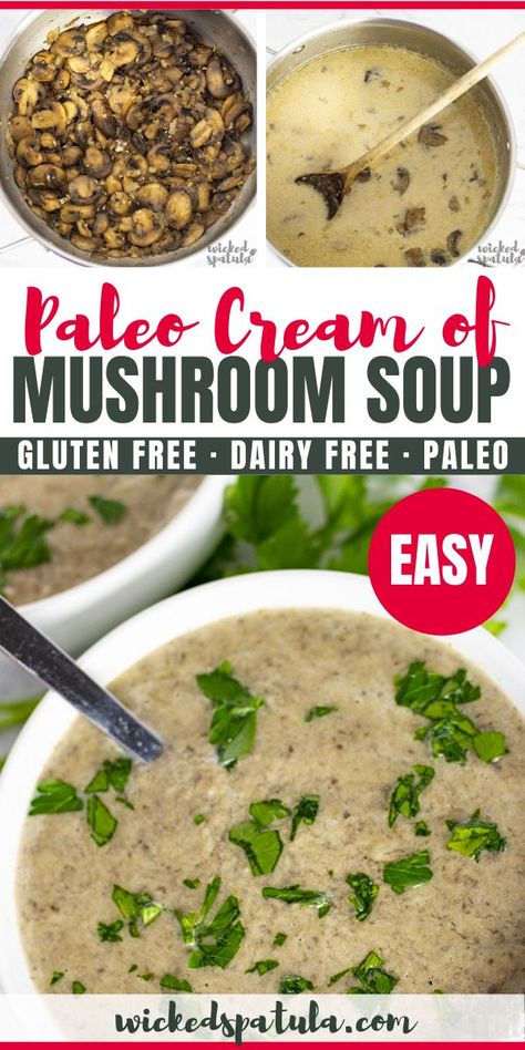 Paleo Cream Of Mushroom Soup, Homemade Cream Of Mushroom Soup Recipes, Paleo Mushroom Soup, Gf Soup, Paleo Soup Recipe, Easy Paleo Dinner Recipes, Paleo Soups, Paleo Vegetarian Recipes, Paleo Vegetarian