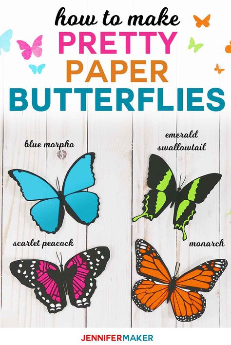 Make paper butterfly decorations that look REAL! #papercraft #butterflies #cricut 3d Butterflies Craft, How To Cut Butterfly Paper, How To Make 3d Butterfly Paper, Make Paper Butterflies, Cricut Paper Butterflies, Diy Butterfly Decorations, Cricut Flowers, Diy Paper Butterfly, Memorial Lanterns