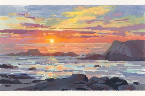 Gouache painting, Monterey. #gouache #gouachepainting #painting #art #fineart #seascape #pleinairpainting #pleinair #seascapepainting… | Instagram Gouache Art Reference, Gouache Painting Reference, Sunset Gouache Painting, Gouache Artists, Gouache Sunset, Gouache Landscapes, Gouache Inspiration, Hsc Art, Gouache Landscape Painting