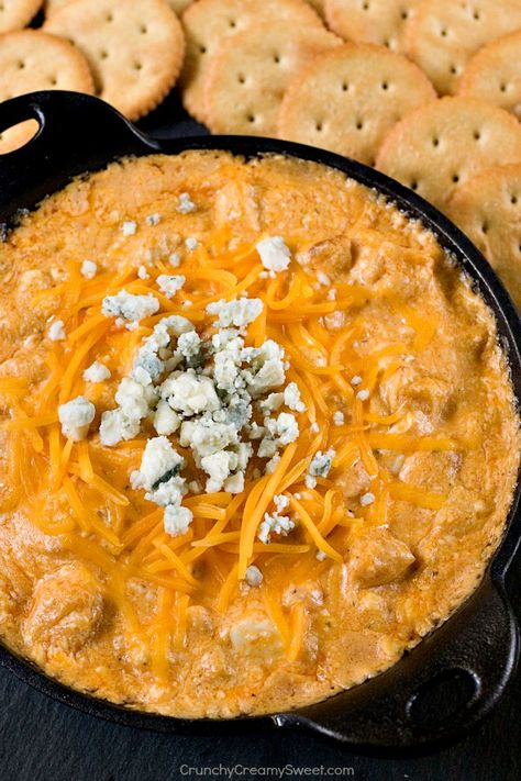 Hot Buffalo Chicken Dip Hot Buffalo Chicken Dip, Baked Hot Wings, Cheesy Spinach Artichoke Dip, Bacon Ranch Dip, Healthy Buffalo Chicken Dip, Cheese Dips, Buffalo Chicken Dip Easy, Chicken Dip Recipe, Buffalo Chicken Dip Recipe