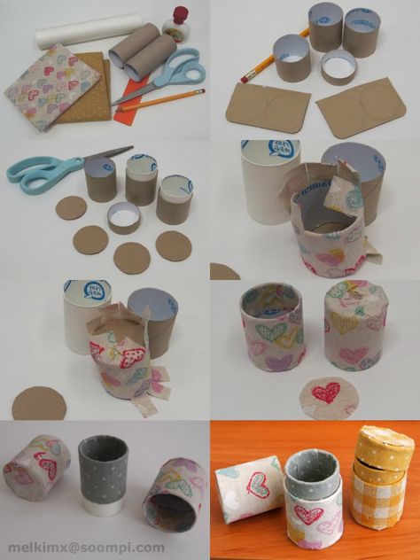 Toilet Paper Tube Containers. I like the idea of the slightly smaller tube in a tube container. I'll be make some of these. Purses Diy, Paper Towel Crafts, Toilet Roll Craft, Rolled Paper Art, Toilet Paper Crafts, House Crafts, Diy Toilet, Autumn Decoration, Toilet Paper Roll Crafts