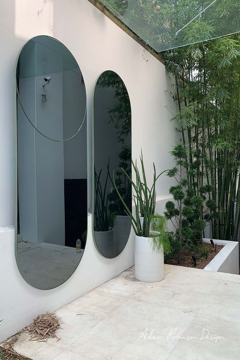 Mirror Image — Adam Robinson Design Outdoor Wall Mirror, Backyard Mirror, Outdoor Mirror Ideas, Outdoor Mirrors Garden, Urban Rugs, Outdoor Mirrors, Blob Mirror, Tableware Ideas, Blob Mirrors