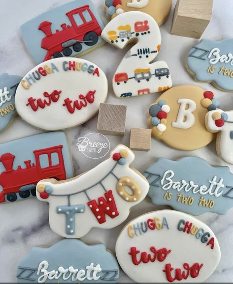 Choo Choo Train Birthday Party, Chugga Chugga Two Two, Train Cookies, Second Birthday Boys, 2nd Birthday Party For Boys, Thomas Birthday, 2nd Birthday Boys, 1st Birthday Pictures, Two Two