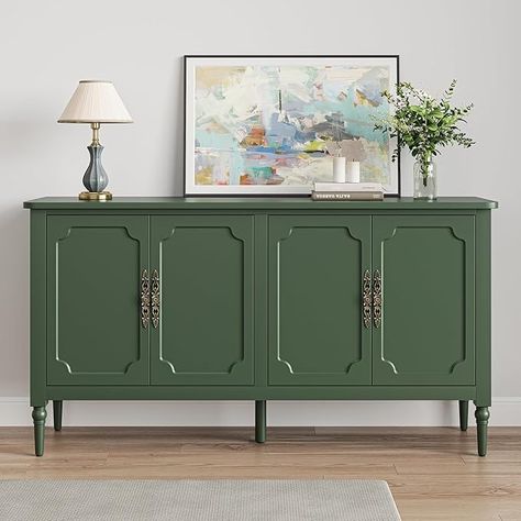 Amazon.com: RoyalCraft Sideboard Buffet Cabinet with Storage, 58'' Mid Century Modern Storage Cabinet with 4 Doors and Adjustable Shelves, Accent Cabinet for Entryway, Dining Room, Living Room, Bedroom, Green : Home & Kitchen Mid Century Modern Pantry, Mid Century Modern Storage, Modern Pantry, Modern Sideboard Buffet, Green Dining Room, Modern Storage Cabinet, Dining Cabinet, Furniture Storage Cabinets, Rustic Cabinets