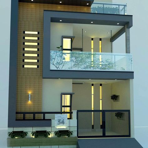 Front Evelvation, Duplex House Elevation Design Modern India, 30x40 House Elevation Design, Front Design Of House In India, House Front Elevation Design Indian, Glass Elevation House, Elevation Lighting Design, Glass Elevation Design, Elevation Glass Design