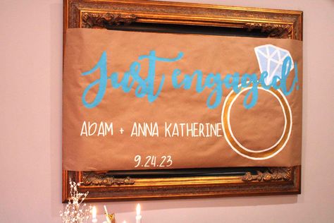 Painted Banner Ideas, Wedding Shower Banners, Engagement Party Banners, Painted Banners, Painted Banner, Proposal Party, Recycled Wedding, Engagement Banner, Craft Signs