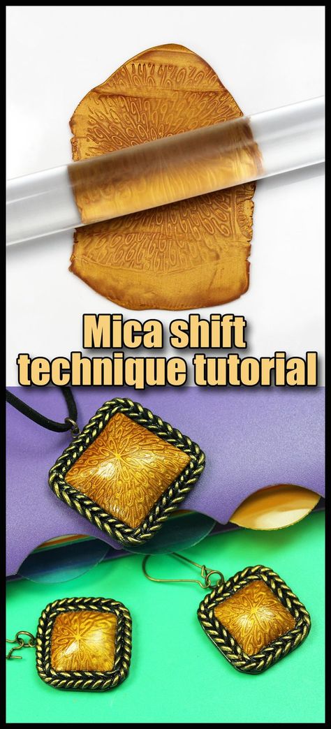 Mica shift technique tutorial step by step for beginners. Polymer clay earrings, pendant DIY. Jewelry polymer clay ideas.
Mica particles shift is an effect that is obtained when a texture stamp is applied to the surface of the clay. And as a result, we can create a shimmering pattern on the surface of the product. Polymer Clay Ideas, Polymer Clay Beads Diy, Polymer Clay Painting, Polymer Clay Cane Tutorial, Polymer Clay Embroidery, Jewelry Polymer Clay, Polymer Clay Flower Jewelry, Polymer Clay Jewelry Tutorials, Polymer Clay Tools