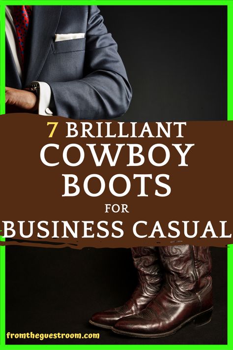 A man wears a suit and a pair of cowboy boots. Tacova Boots Outfit Men, Cowboy Business Casual, Cowboy Boot Work Outfit, Business Casual With Cowboy Boots, Business Casual Cowboy Boots, Cowboy Boots With Suits Men, Men’s Cowboy Boots Outfit, Dressy Cowboy Outfits Men, Suit With Cowboy Boots