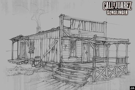 House in the "ghost town" 2, Jula Arendt on ArtStation at https://www.artstation.com/artwork/NJA0z Town Drawing Easy, Call Of Juarez, Western House, Cowboy Town, Town Drawing, Old West Town, Spartan Tattoo, Cartoon Ghost, West Town