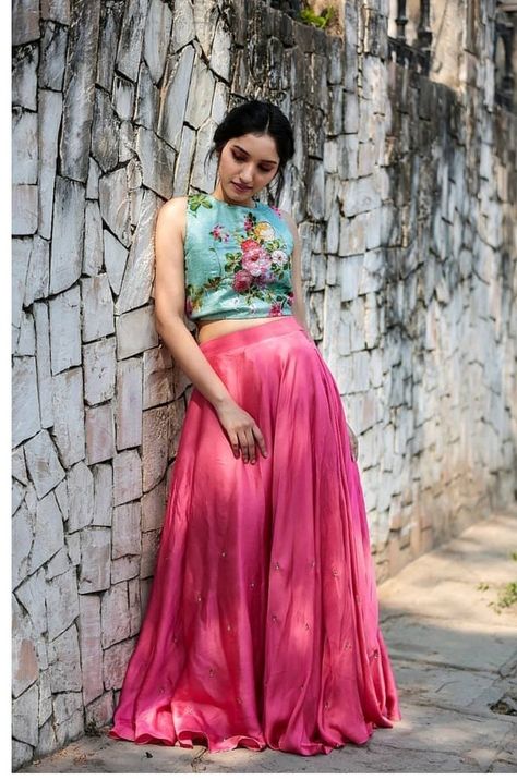 Long Skirt Traditional, Skirt Traditional, Shadi Dress, 2 Color Combinations, Shadi Dresses, Crop Top Skirt, Painted Clothes, Skirts And Dresses, Satin Skirt