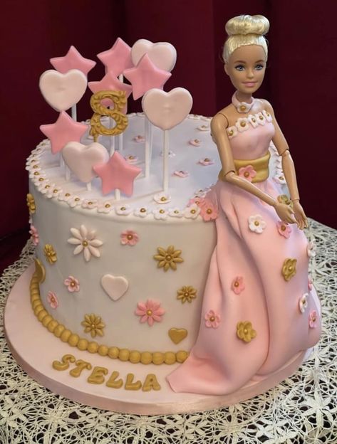 8th Birthday Cakes For Girls, Barbie Cake Designs, Barbie Doll Birthday Cake, Birthday Cake Roses, Toddler Birthday Cakes, Doll Birthday Cake, 8th Birthday Cake, Barbie Birthday Cake